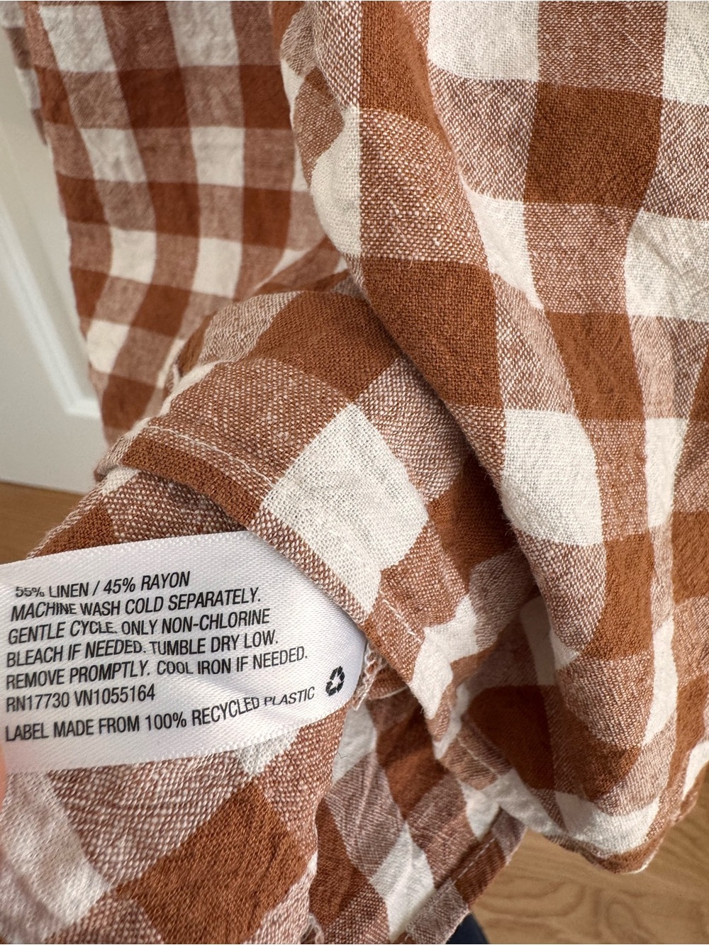 Brown/Rust & White Gingham Midi Dress Cottagcore linen Picnic summer - Picture 12 of 12